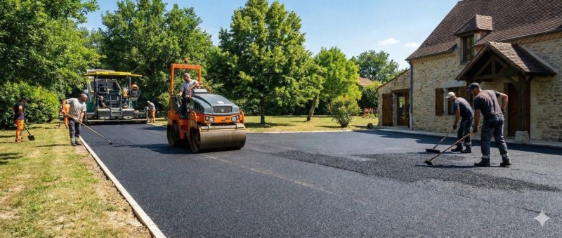 Pose enrobé à chaud dans une allée d'une maison à Castelnau-d'Estrétefonds